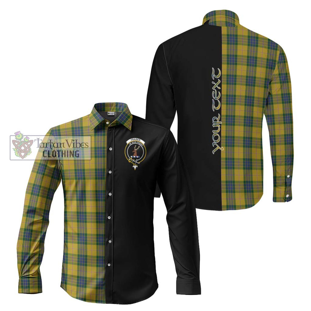 Fraser Yellow Tartan Long Sleeve Button Shirt with Family Crest and Half Of Me Style Men's Shirt S - Tartanvibesclothing Shop