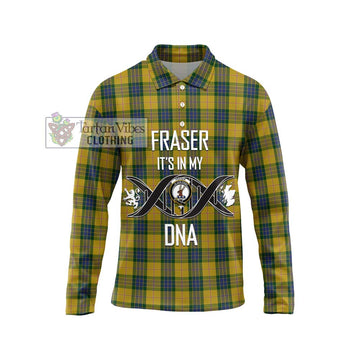 Fraser Yellow Tartan Long Sleeve Polo Shirt with Family Crest DNA In Me Style