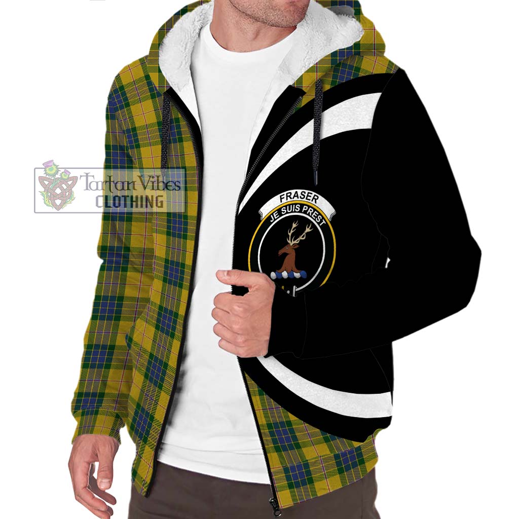 Fraser Yellow Tartan Sherpa Hoodie with Family Crest Circle Style Unisex S - Tartan Vibes Clothing