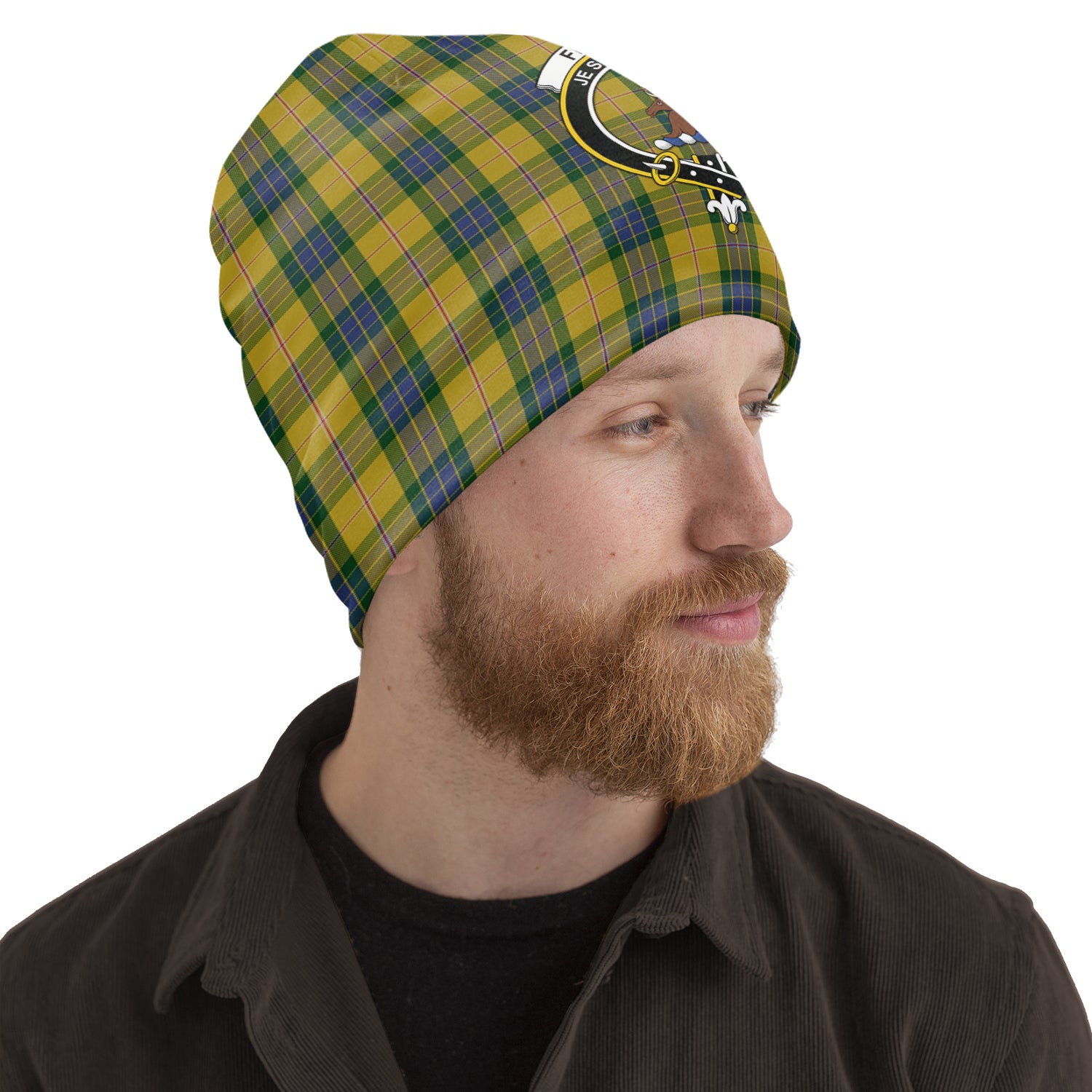 Fraser Yellow Tartan Beanies Hat with Family Crest One Size 10.5*10.2 inches - Tartan Vibes Clothing