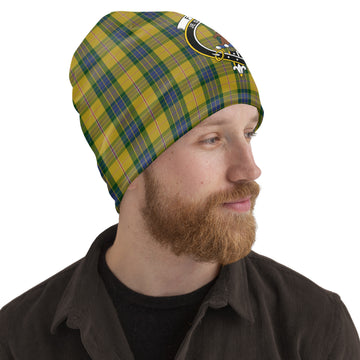 Fraser Yellow Tartan Beanies Hat with Family Crest