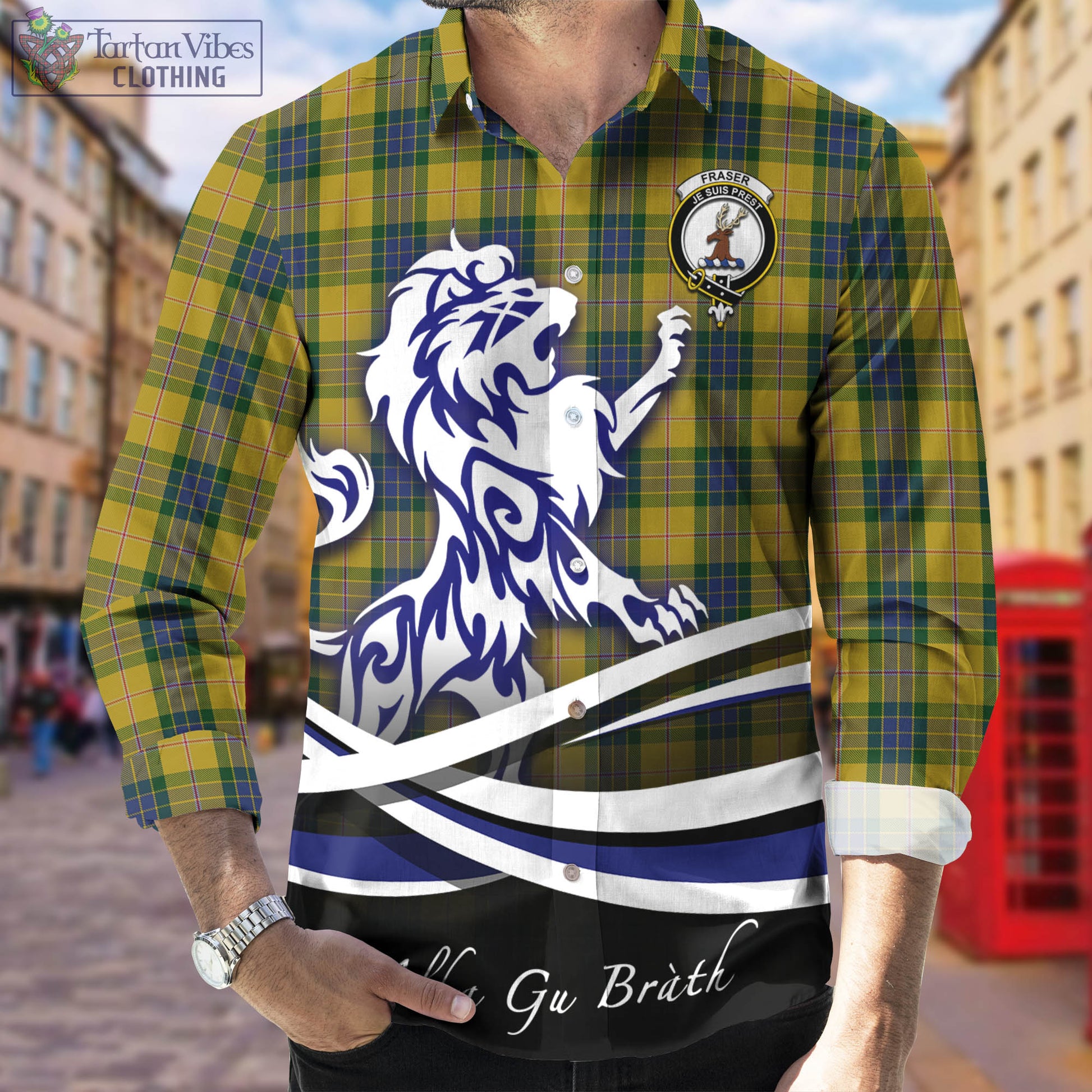 fraser-yellow-tartan-long-sleeve-button-up-shirt-with-alba-gu-brath-regal-lion-emblem