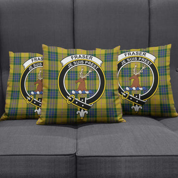 Fraser Yellow Tartan Pillow Cover with Family Crest