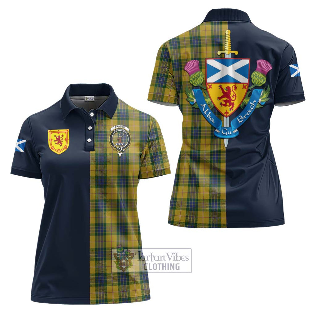 Tartan Vibes Clothing Fraser Yellow Tartan Women's Polo Shirt with Scottish Lion Royal Arm Half Style