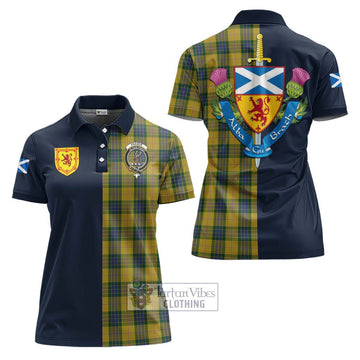 Fraser Yellow Tartan Women's Polo Shirt Alba with Scottish Lion Royal Arm Half Style