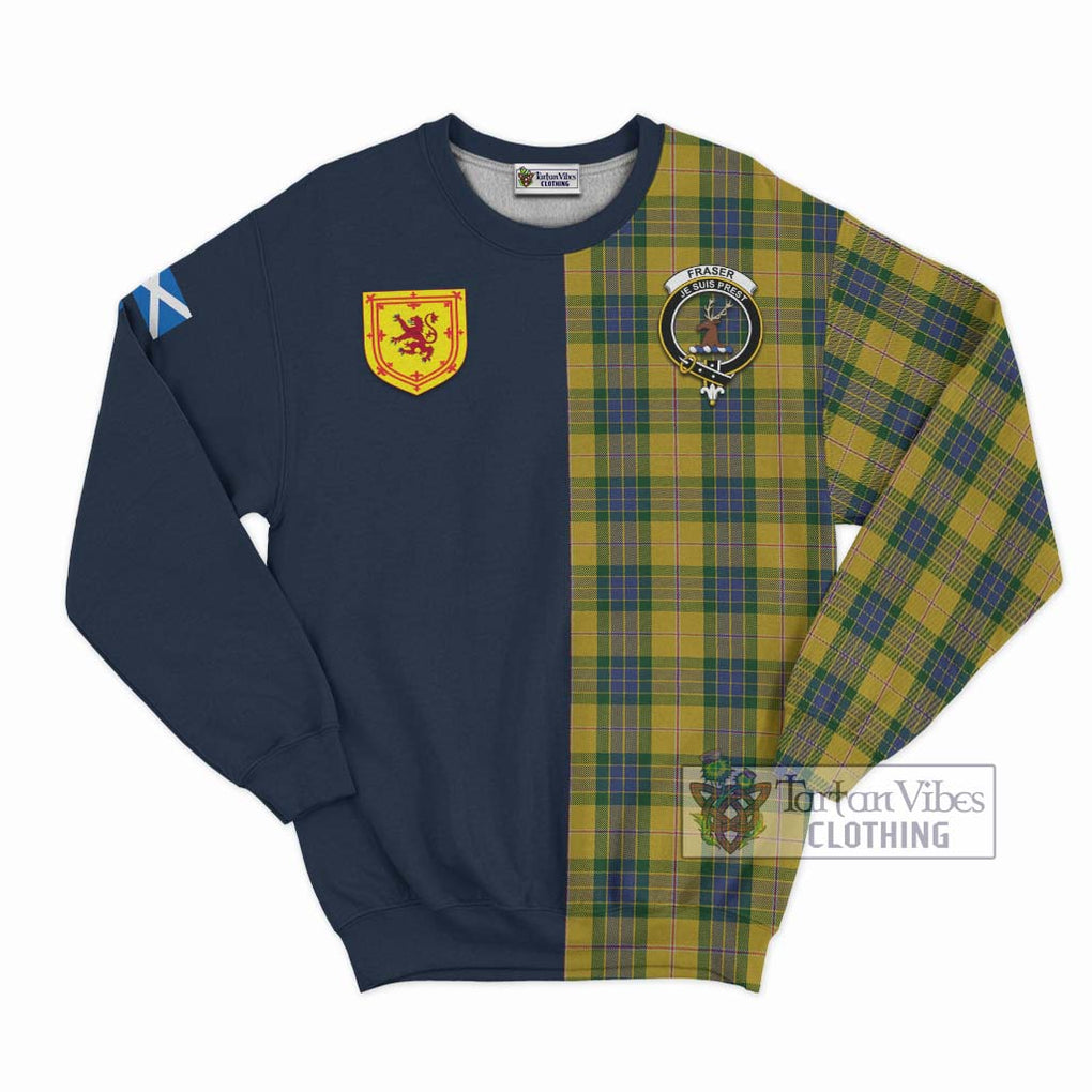 Tartan Vibes Clothing Fraser Yellow Tartan Sweatshirt with Scottish Lion Royal Arm Half Style