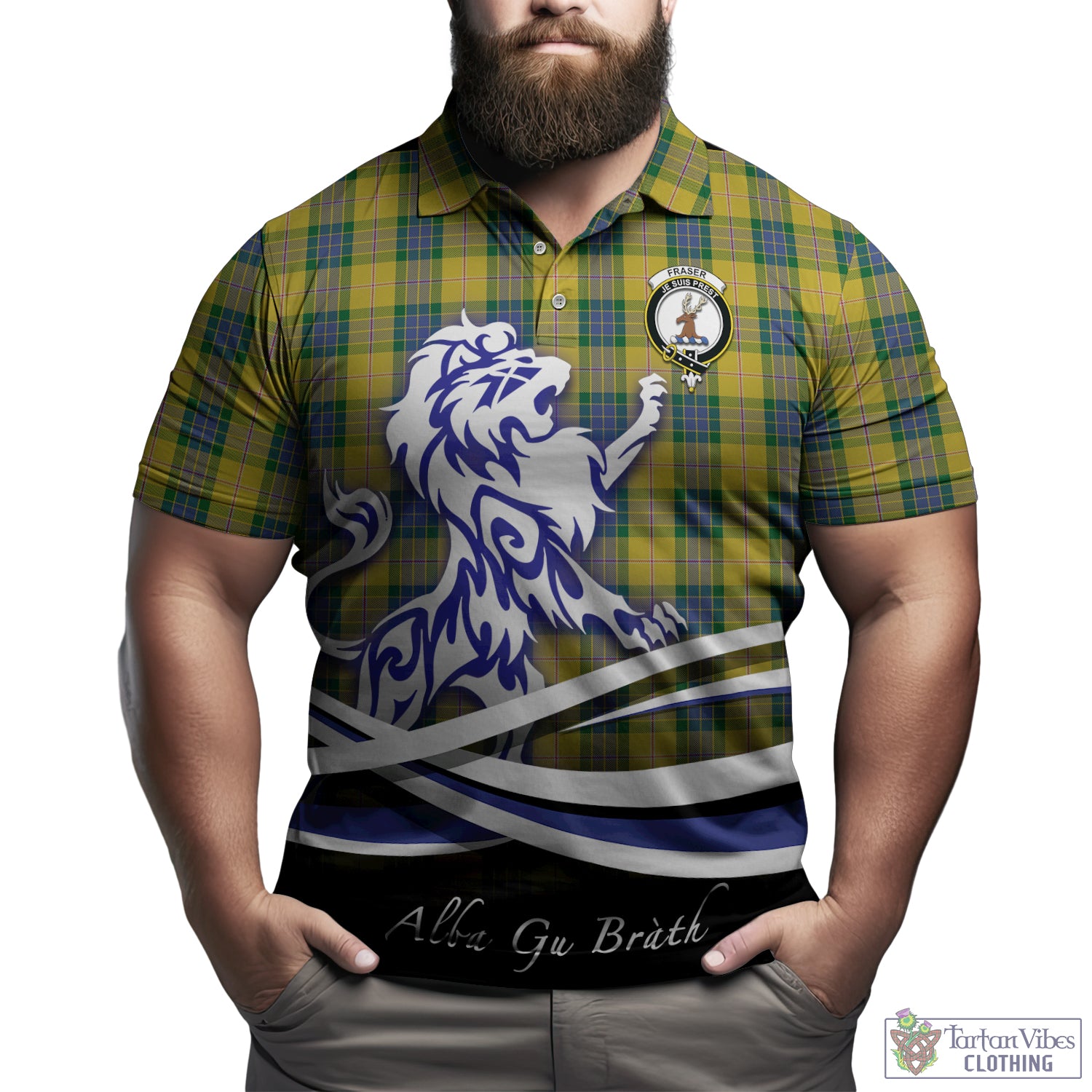 fraser-yellow-tartan-polo-shirt-with-alba-gu-brath-regal-lion-emblem