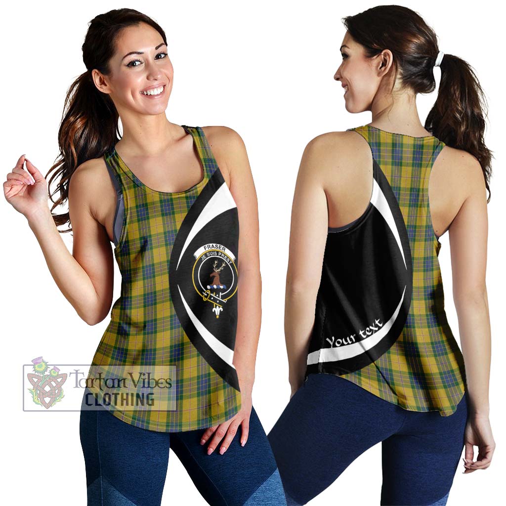 Fraser Yellow Tartan Women's Racerback Tanks with Family Crest Circle Style 4XL - Tartan Vibes Clothing