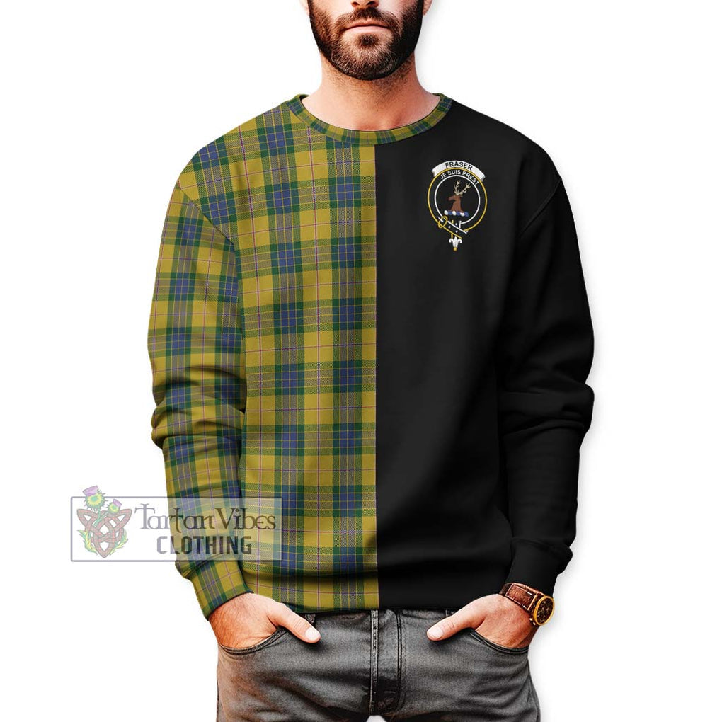 Fraser Yellow Tartan Sweatshirt with Family Crest and Half Of Me Style Unisex - Tartanvibesclothing Shop