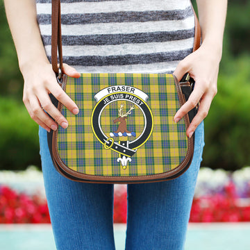 Fraser Yellow Tartan Saddle Bag with Family Crest