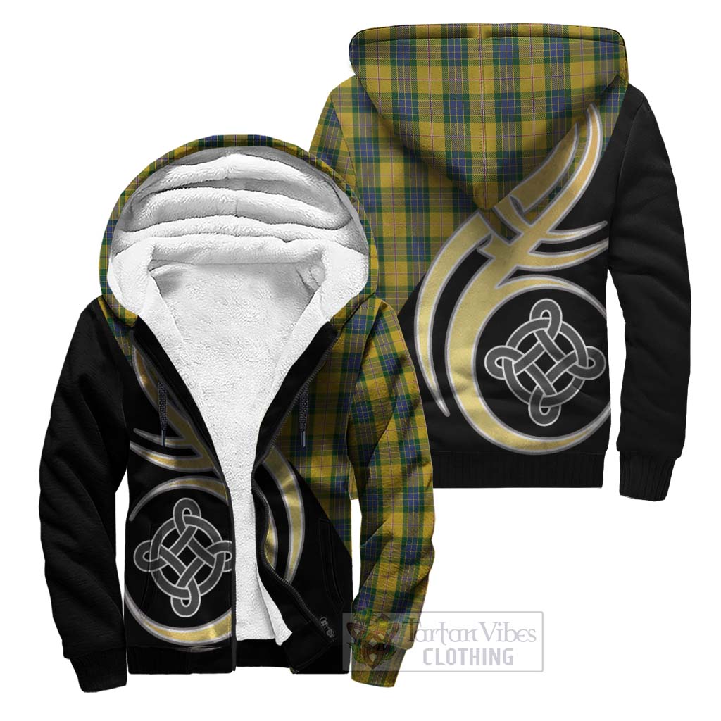 Fraser Yellow Tartan Sherpa Hoodie with Family Crest and Celtic Symbol Style Unisex S - Tartan Vibes Clothing