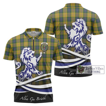 Fraser Yellow Tartan Zipper Polo Shirt with Alba Gu Brath Regal Lion Emblem