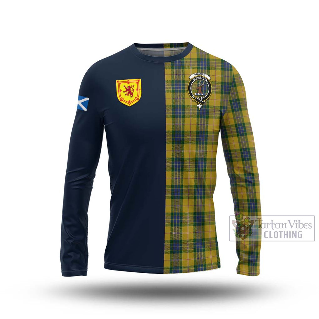 Tartan Vibes Clothing Fraser Yellow Tartan Long Sleeve T-Shirt with Scottish Lion Royal Arm Half Style