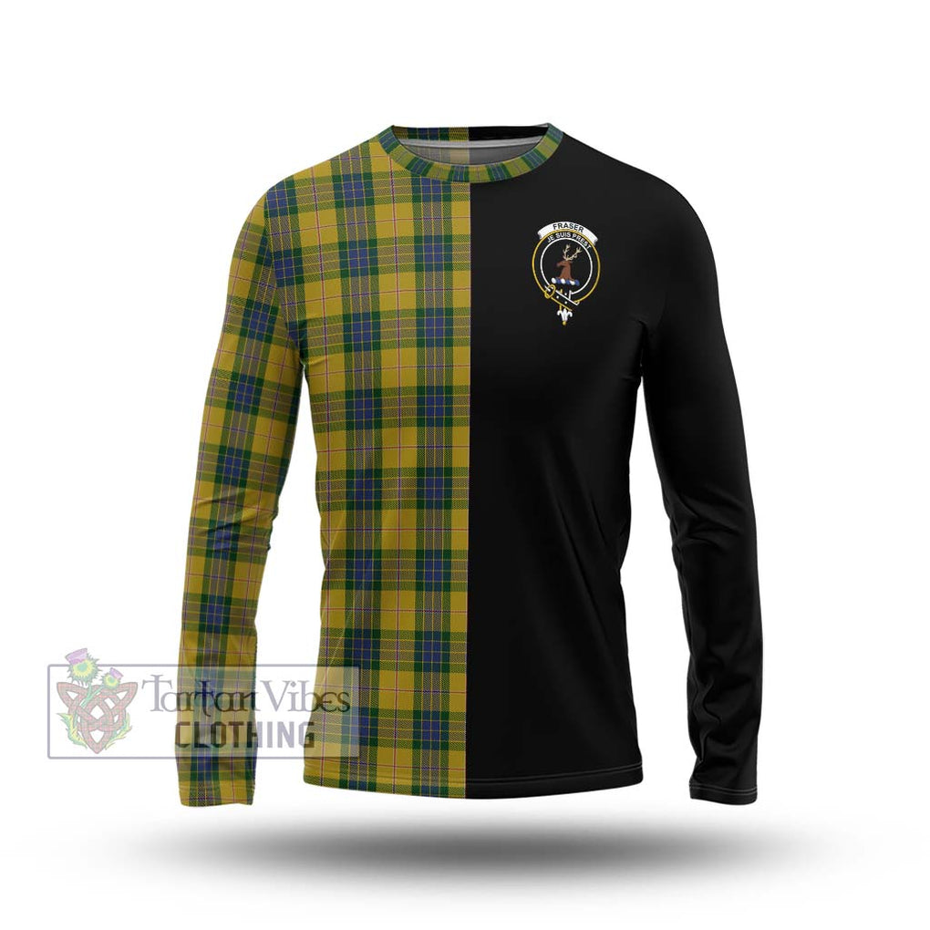 Fraser Yellow Tartan Long Sleeve T-Shirt with Family Crest and Half Of Me Style Unisex - Tartanvibesclothing Shop