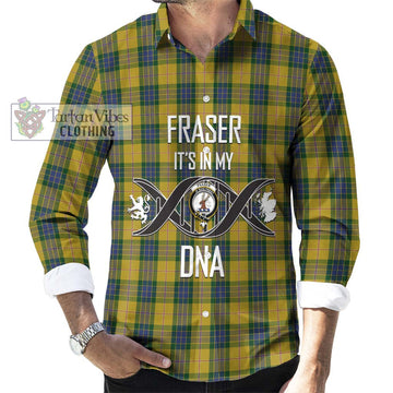 Fraser Yellow Tartan Long Sleeve Button Shirt with Family Crest DNA In Me Style