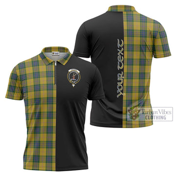 Fraser Yellow Tartan Zipper Polo Shirt with Family Crest and Half Of Me Style