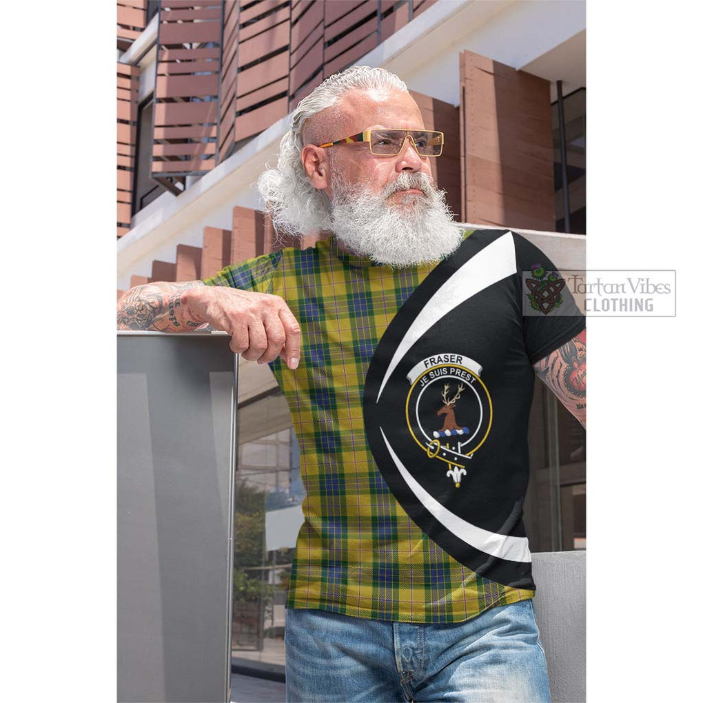 Tartan Vibes Clothing Fraser Yellow Tartan Cotton T-shirt with Family Crest Circle Style