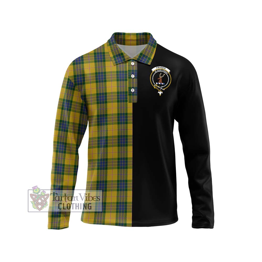 Fraser Yellow Tartan Long Sleeve Polo Shirt with Family Crest and Half Of Me Style Unisex - Tartanvibesclothing Shop