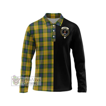 Fraser Yellow Tartan Long Sleeve Polo Shirt with Family Crest and Half Of Me Style