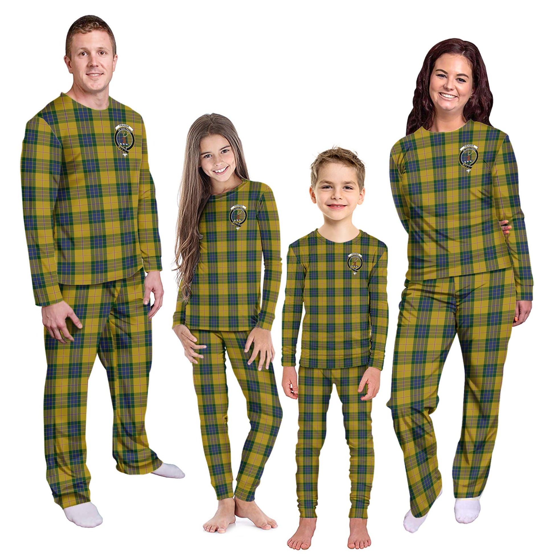 Fraser Yellow Tartan Pajamas Family Set with Family Crest Kid - Tartan Vibes Clothing