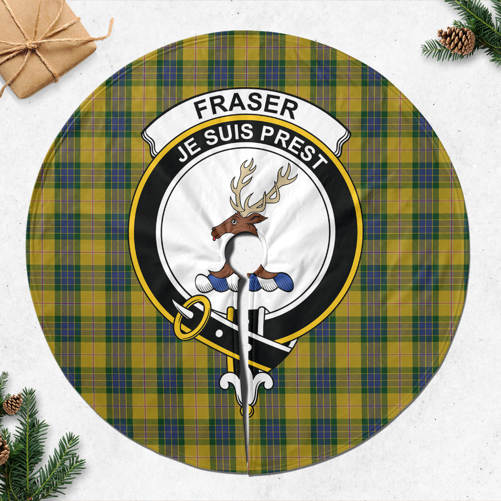 Fraser Yellow Tartan Christmas Tree Skirt with Family Crest - Tartanvibesclothing