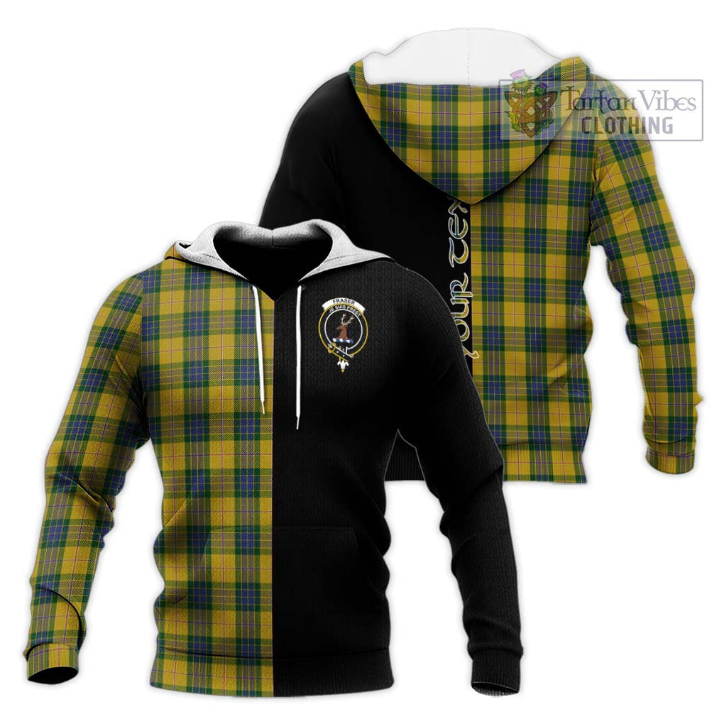 Fraser Yellow Tartan Knitted Hoodie with Family Crest and Half Of Me Style Unisex Knitted Pullover Hoodie - Tartanvibesclothing Shop