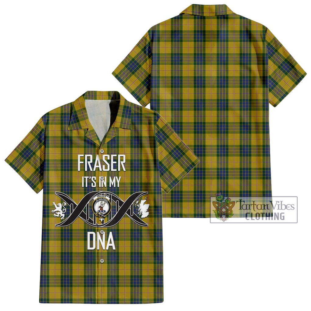 Fraser Yellow Tartan Short Sleeve Button Shirt with Family Crest DNA In Me Style Kid - Tartanvibesclothing Shop