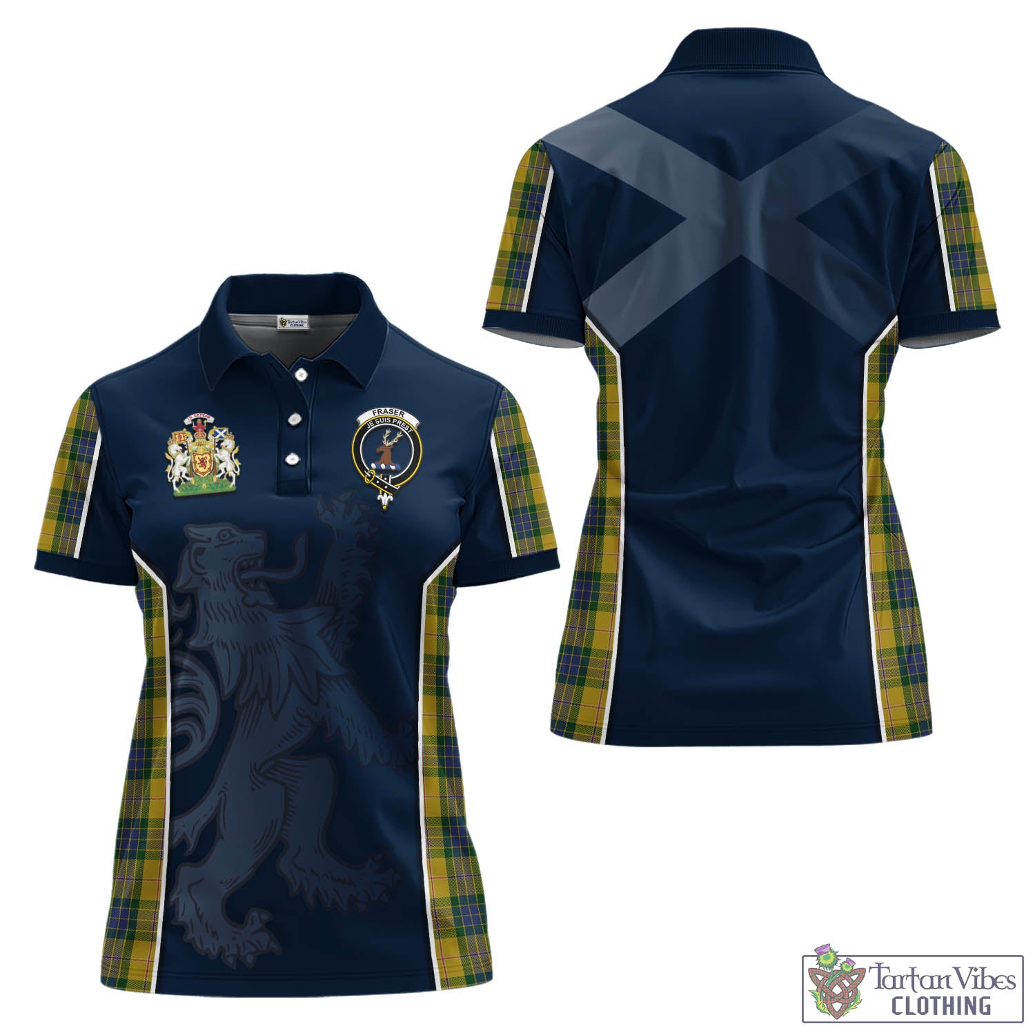 Fraser Yellow Tartan Women's Polo Shirt with Family Crest and Lion Rampant Vibes Sport Style Women - Tartan Vibes Clothing