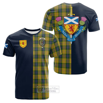 Fraser Yellow Tartan Cotton T-shirt Alba with Scottish Lion Royal Arm Half Style