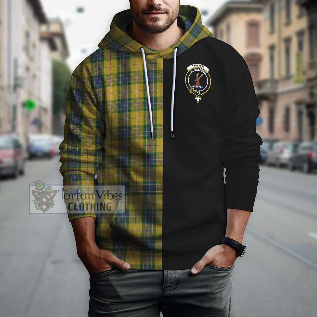 Fraser Yellow Tartan Hoodie with Family Crest and Half Of Me Style Zip Hoodie - Tartanvibesclothing Shop