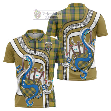 Fraser Yellow Tartan Zipper Polo Shirt with Epic Bagpipe Style