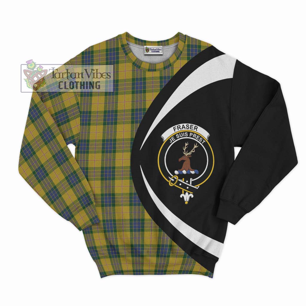 Fraser Yellow Tartan Sweatshirt with Family Crest Circle Style Unisex - Tartan Vibes Clothing