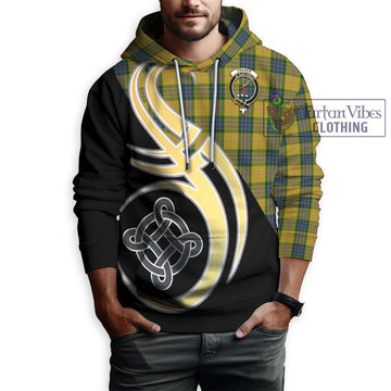 Fraser Yellow Tartan Hoodie with Family Crest and Celtic Symbol Style