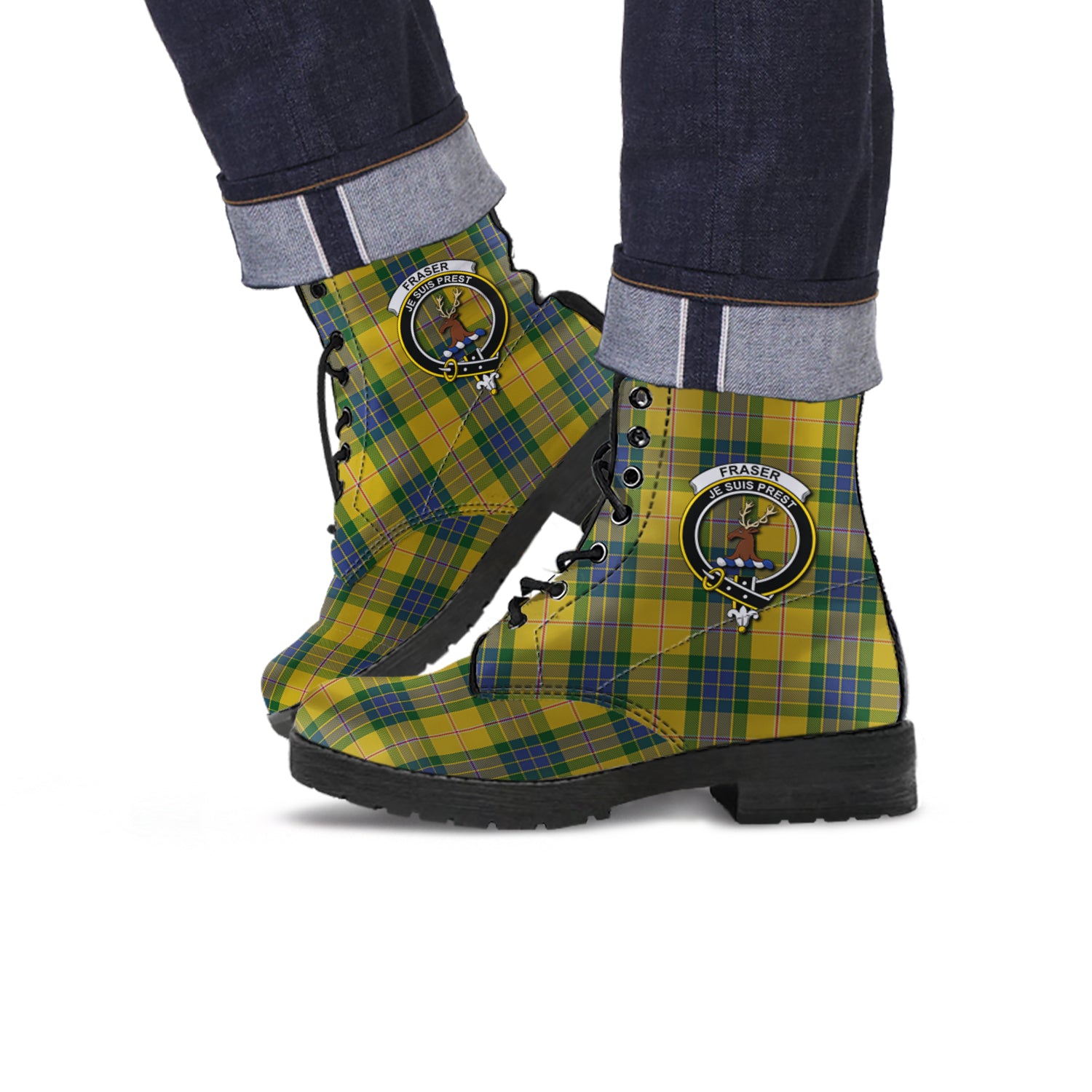 fraser-yellow-tartan-leather-boots-with-family-crest