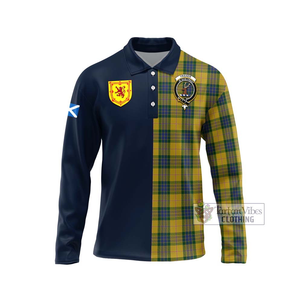 Tartan Vibes Clothing Fraser Yellow Tartan Long Sleeve Polo Shirt with Scottish Lion Royal Arm Half Style