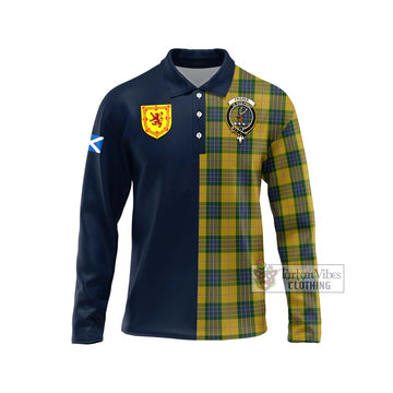 Fraser Yellow Tartan Long Sleeve Polo Shirt Alba with Scottish Lion Royal Arm Half Style