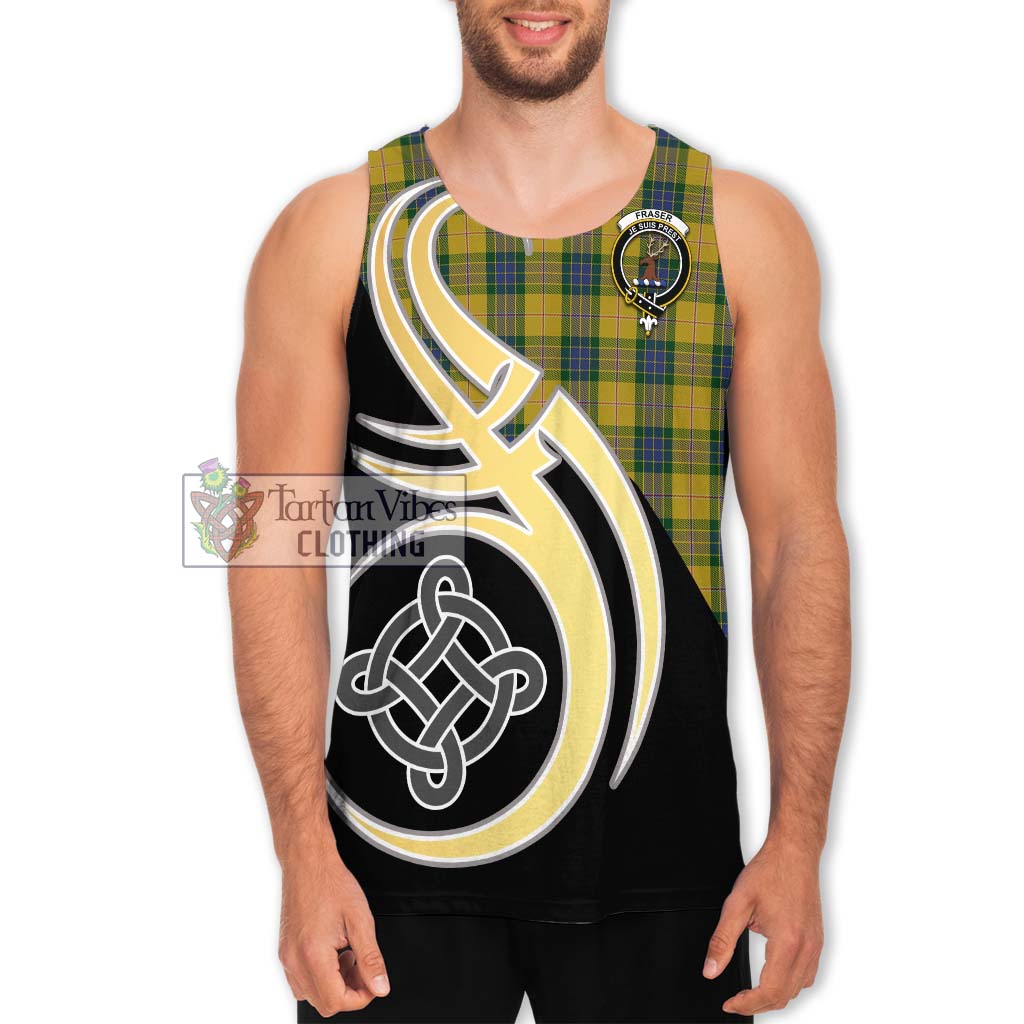 Fraser Yellow Tartan Men's Tank Top with Family Crest and Celtic Symbol Style Men - Tartan Vibes Clothing