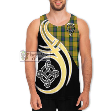 Fraser Yellow Tartan Men's Tank Top with Family Crest and Celtic Symbol Style