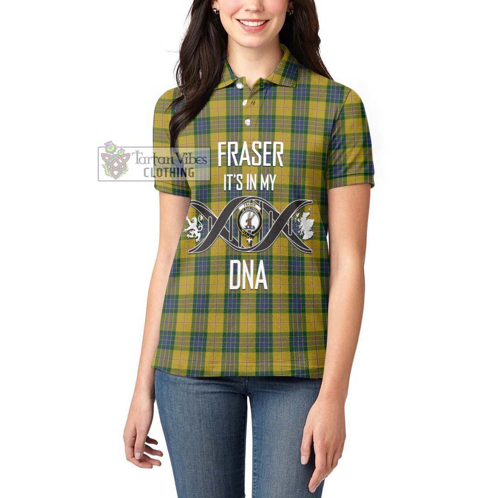 Fraser Yellow Tartan Women's Polo Shirt with Family Crest DNA In Me Style Women - Tartanvibesclothing Shop