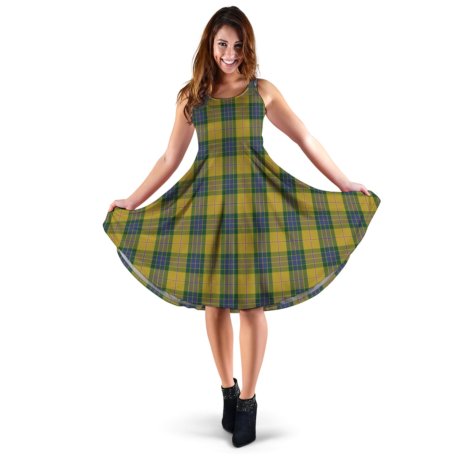 fraser-yellow-tartan-sleeveless-midi-womens-dress