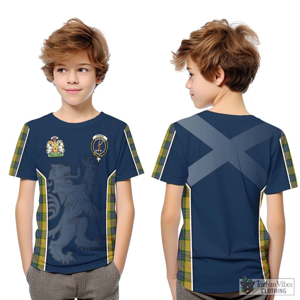 Fraser Yellow Tartan Kid T-Shirt with Family Crest and Lion Rampant Vibes Sport Style Youth XL Size14 - Tartan Vibes Clothing