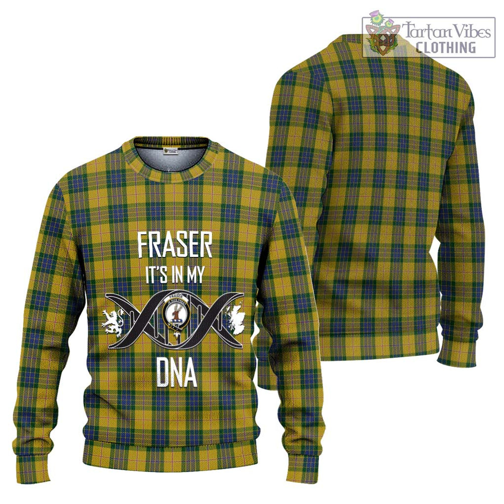 Fraser Yellow Tartan Knitted Sweater with Family Crest DNA In Me Style Unisex - Tartanvibesclothing Shop