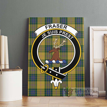 Fraser Yellow Tartan Canvas Print Wall Art with Family Crest