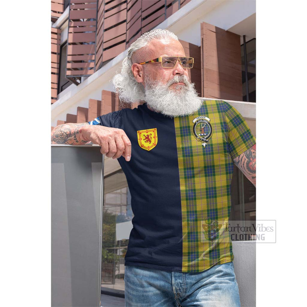 Tartan Vibes Clothing Fraser Yellow Tartan Cotton T-shirt with Scottish Lion Royal Arm Half Style