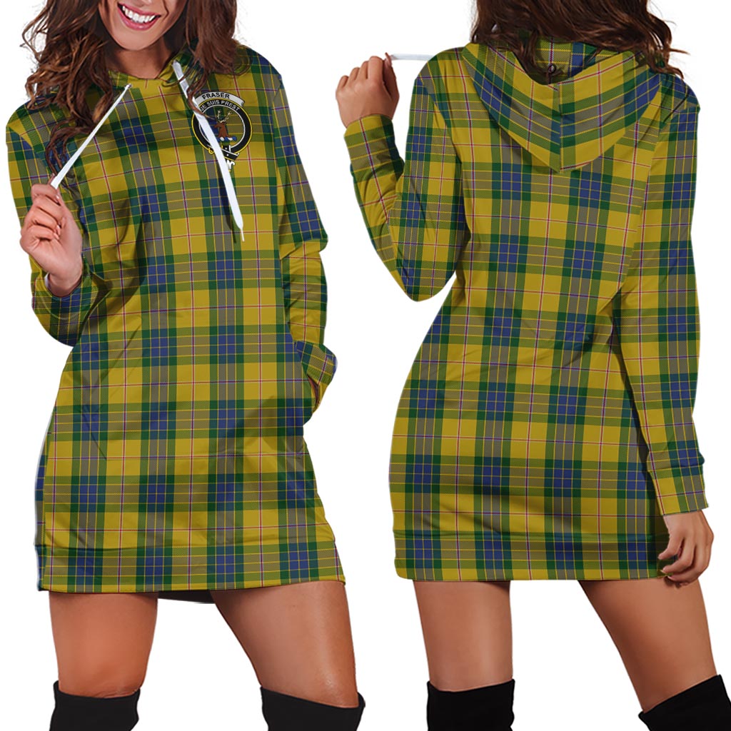 Fraser Yellow Tartan Hoodie Dress with Family Crest - Tartan Vibes Clothing