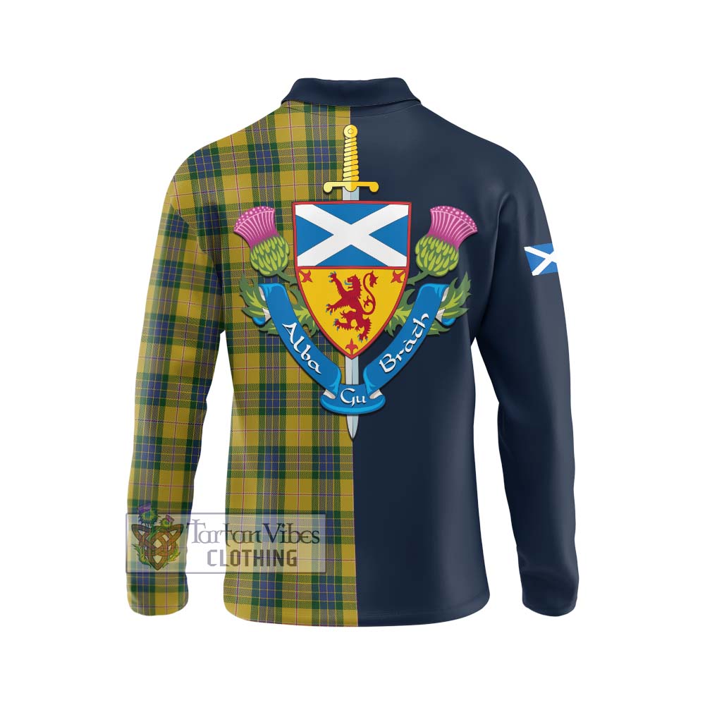 Tartan Vibes Clothing Fraser Yellow Tartan Long Sleeve Polo Shirt with Scottish Lion Royal Arm Half Style