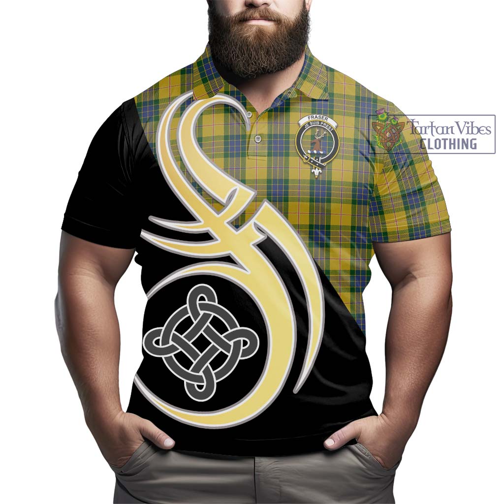 Fraser Yellow Tartan Polo Shirt with Family Crest and Celtic Symbol Style - Tartan Vibes Clothing