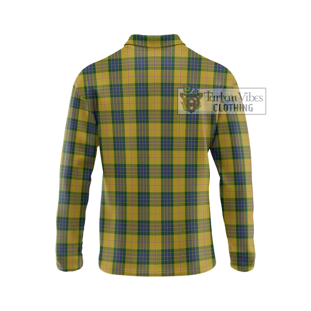 Fraser Yellow Tartan Long Sleeve Polo Shirt with Family Crest DNA In Me Style - Tartanvibesclothing Shop