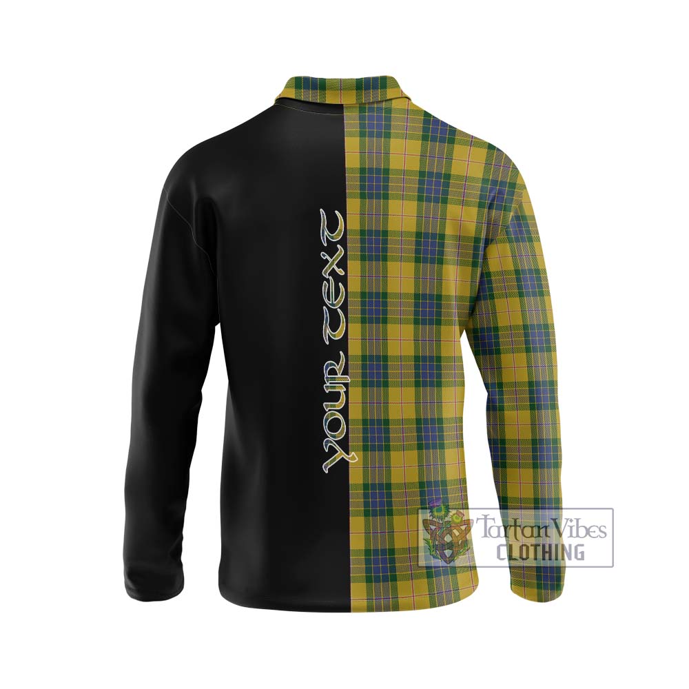 Fraser Yellow Tartan Long Sleeve Polo Shirt with Family Crest and Half Of Me Style - Tartanvibesclothing Shop