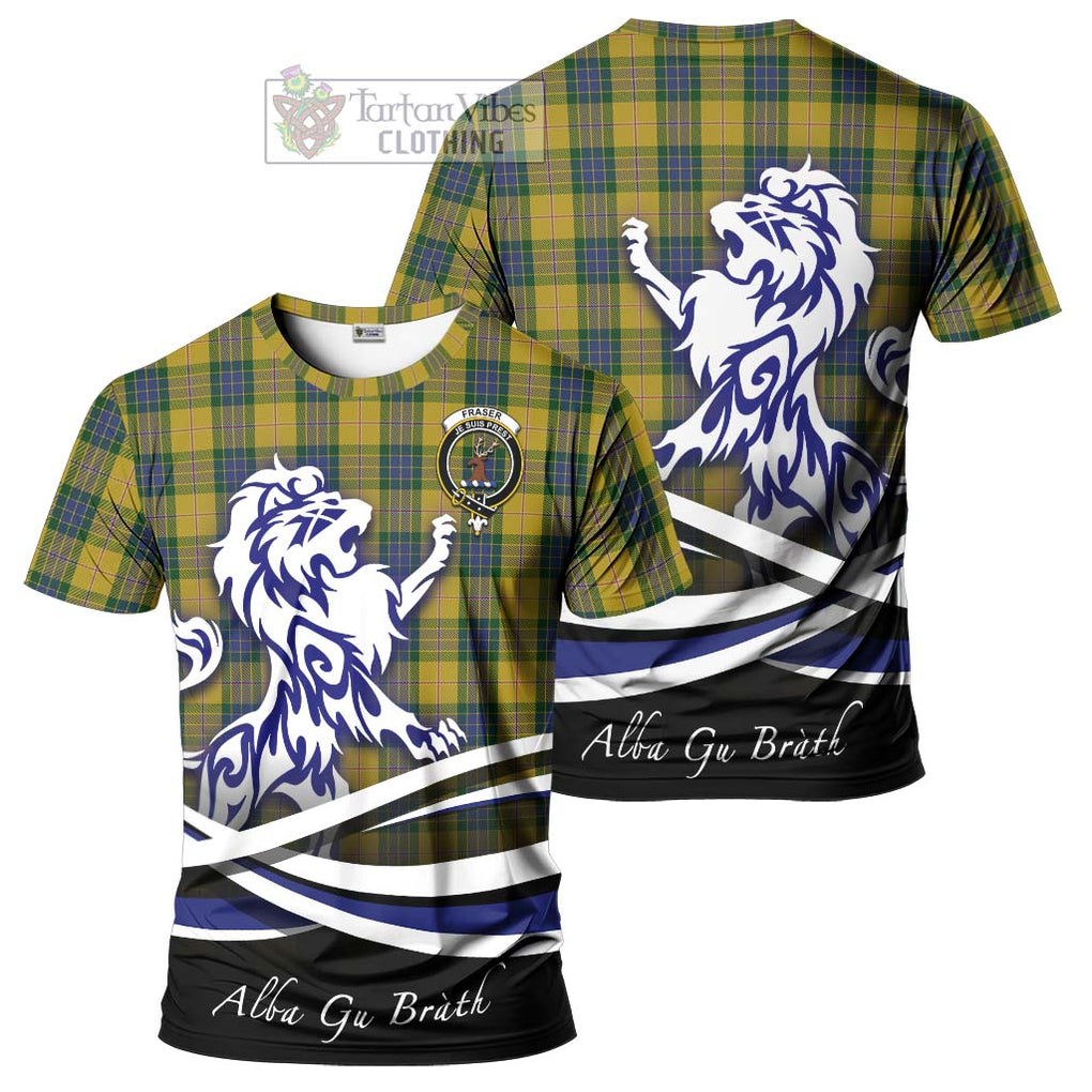 Tartan Vibes Clothing Fraser Yellow Tartan Cotton T-shirt with Alba Gu Brath Regal Lion Emblem